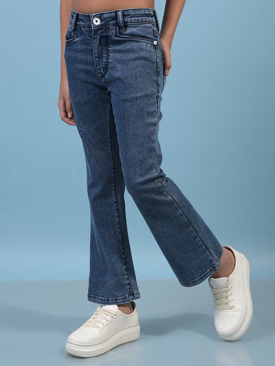 Girl's Blue Bootcut Jeans-Girls Jeans-Crimsoune Club