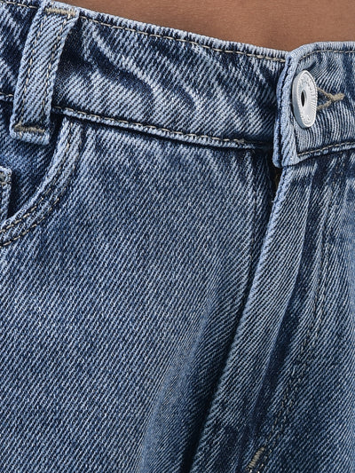 Girl's Blue 100% Cotton Wide-Leg Jeans-Girls Jeans-Crimsoune Club