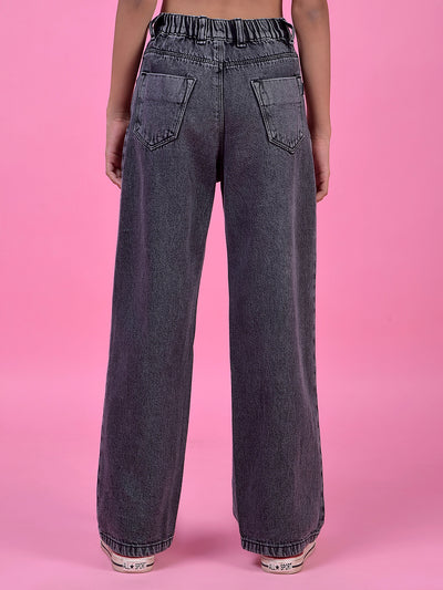 Comfy Grey Wide-Leg Cotton Jeans-Girls Jeans-Crimsoune Club