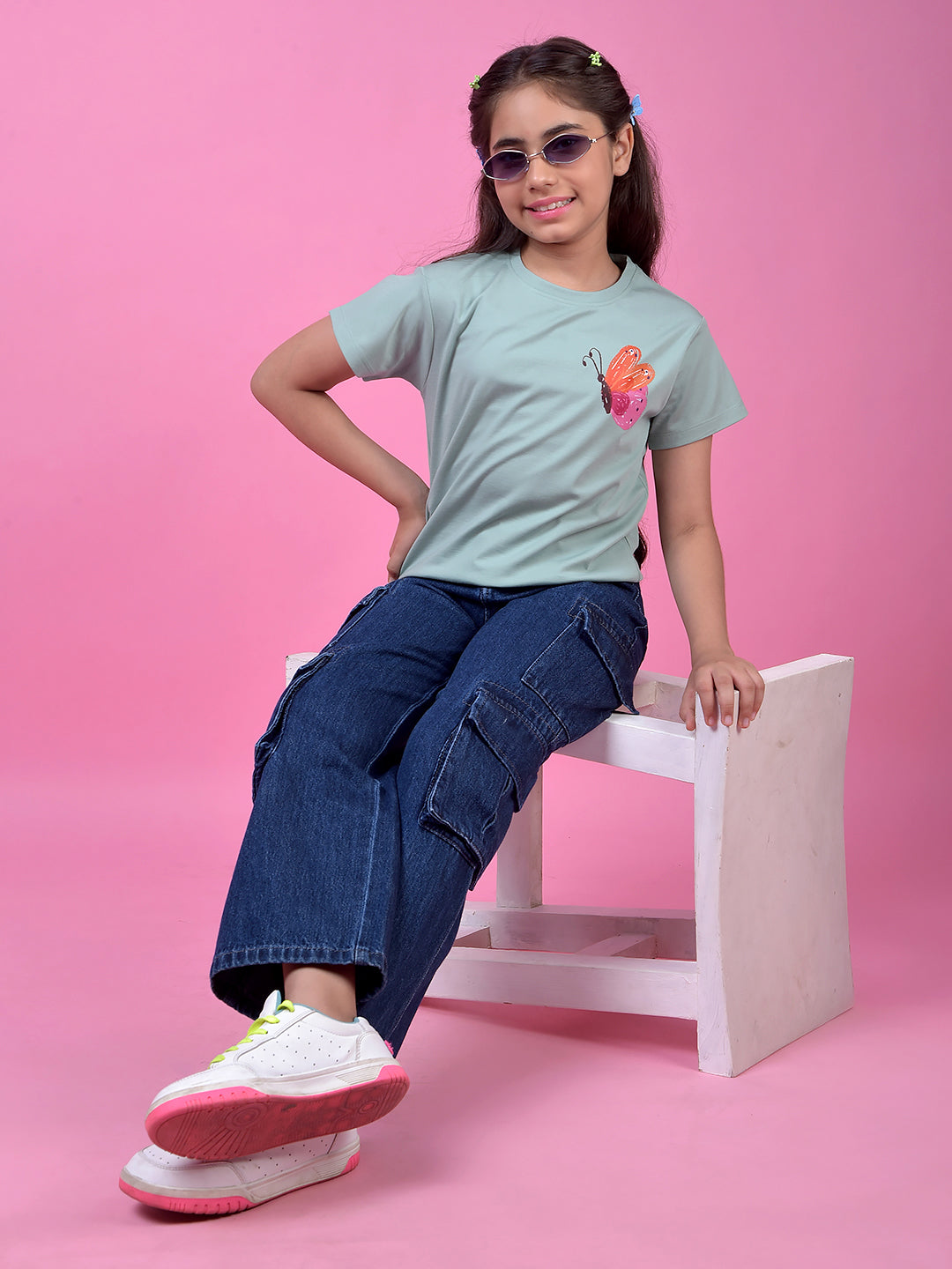 Durable Navy Blue Cotton Baggy Cargo Jeans-Girls Jeans-Crimsoune Club
