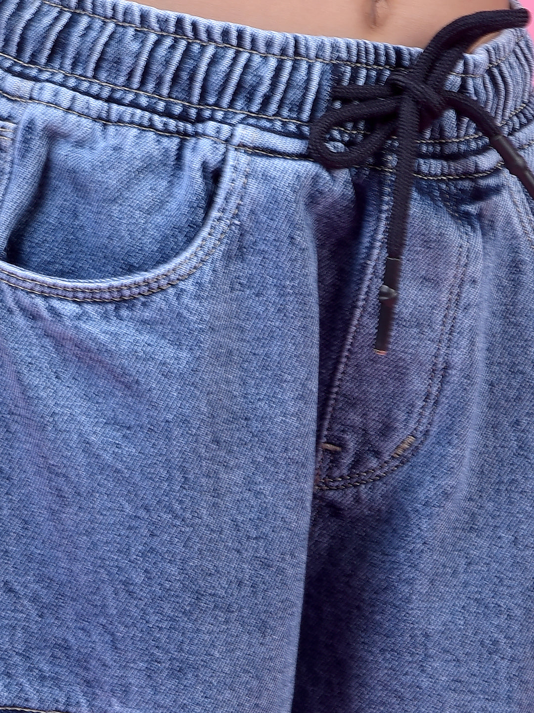 Comfy Blue Cotton Cargo Joggers-Girls Jeans-Crimsoune Club