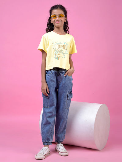 Comfy Blue Cotton Cargo Joggers-Girls Jeans-Crimsoune Club