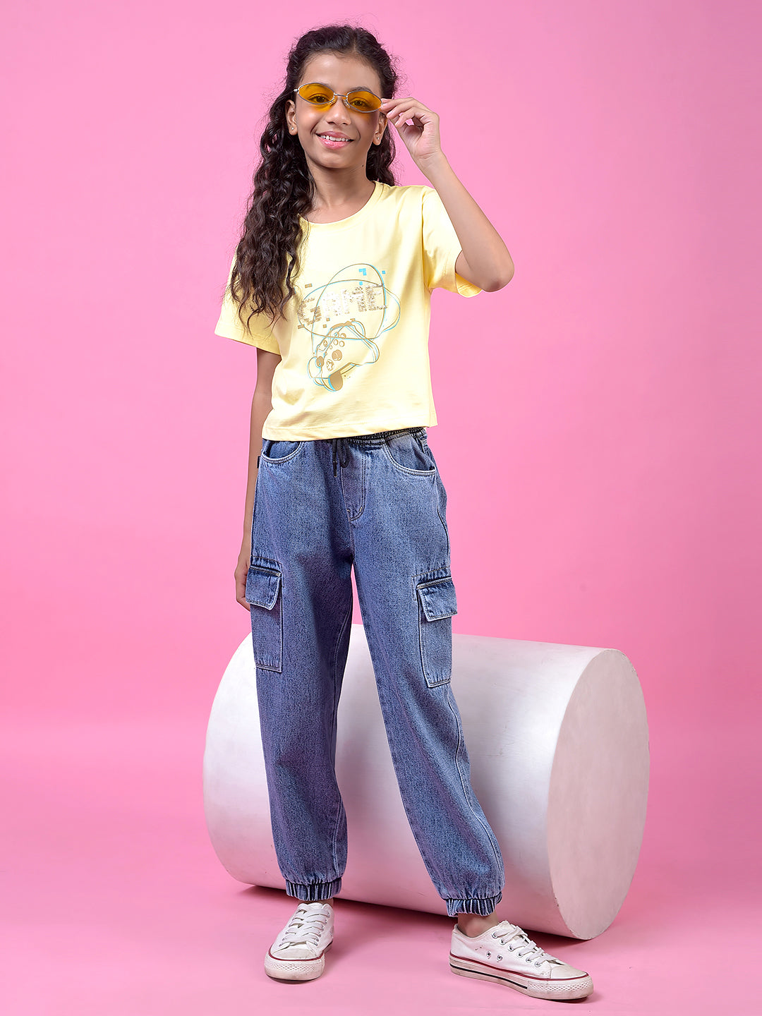 Comfy Blue Cotton Cargo Joggers-Girls Jeans-Crimsoune Club