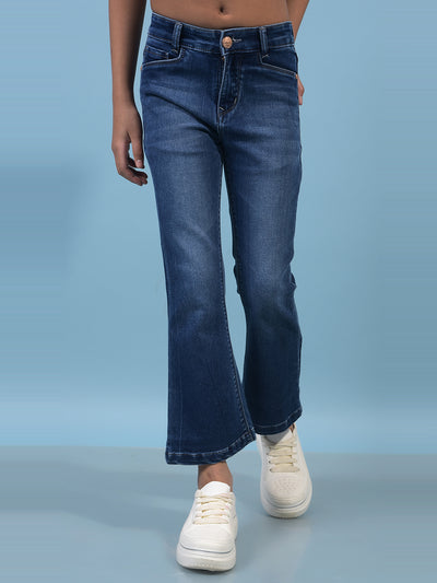 Girl's Blue Wide-Leg Jeans-Girls Jeans-Crimsoune Club