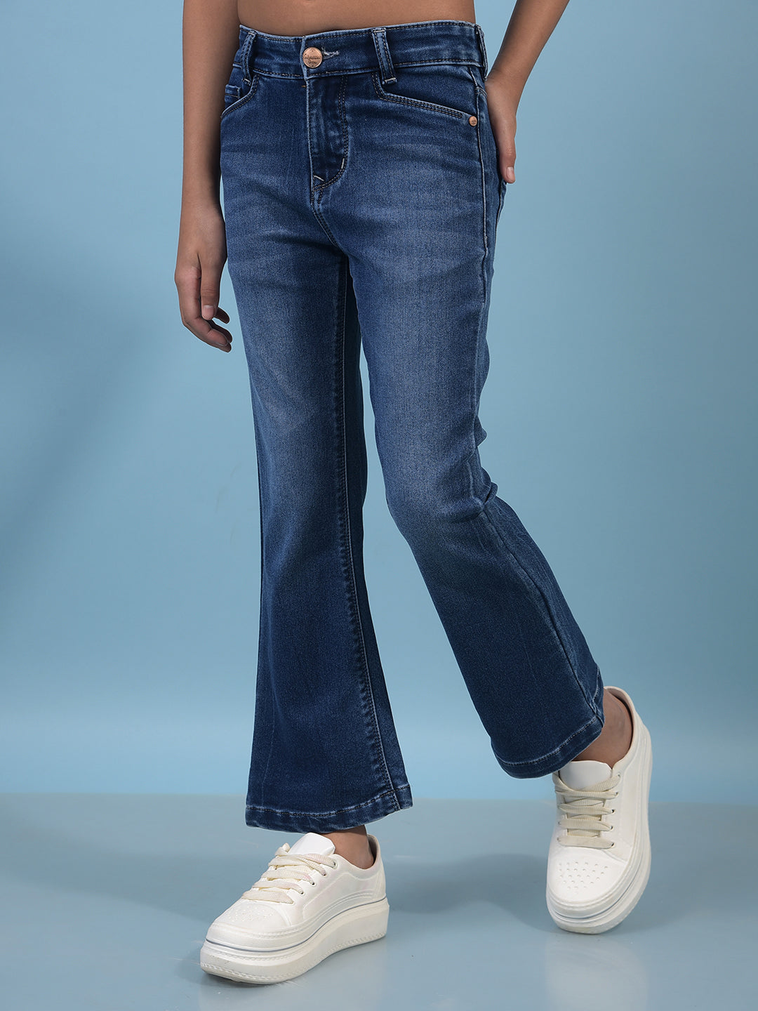 Girl's Blue Wide-Leg Jeans-Girls Jeans-Crimsoune Club