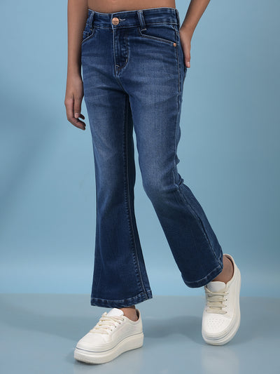 Girl's Blue Wide-Leg Jeans-Girls Jeans-Crimsoune Club