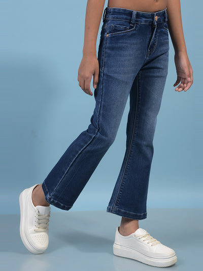 Girl's Blue Wide-Leg Jeans-Girls Jeans-Crimsoune Club