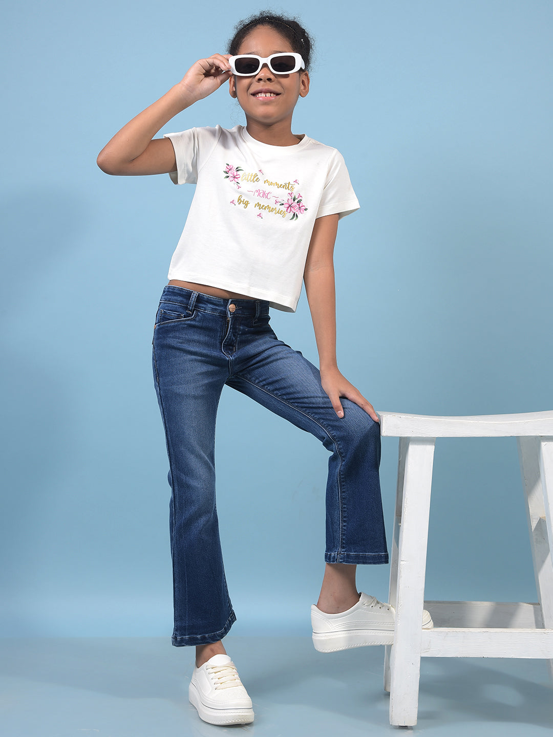 Girl's Blue Wide-Leg Jeans-Girls Jeans-Crimsoune Club