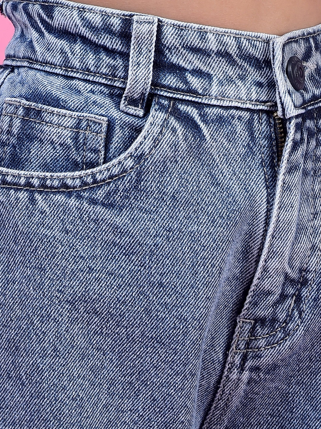 Functional Blue Cotton Baggy Cargo Jeans-Girls Jeans-Crimsoune Club