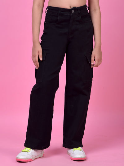Blue Fashionable Wide-Leg Denim Cargo Jeans-Girls Jeans-Crimsoune Club