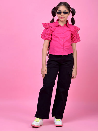Blue Fashionable Wide-Leg Denim Cargo Jeans-Girls Jeans-Crimsoune Club