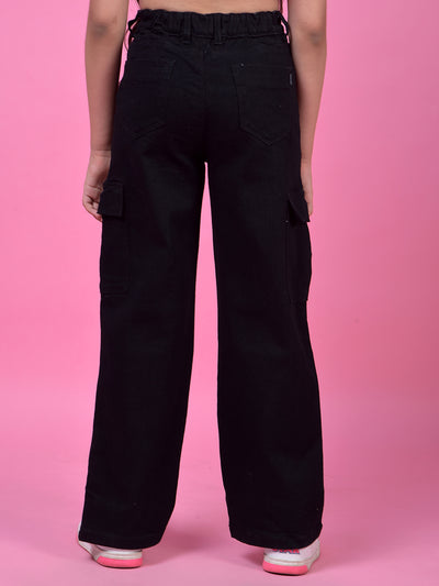 Blue Fashionable Wide-Leg Denim Cargo Jeans-Girls Jeans-Crimsoune Club