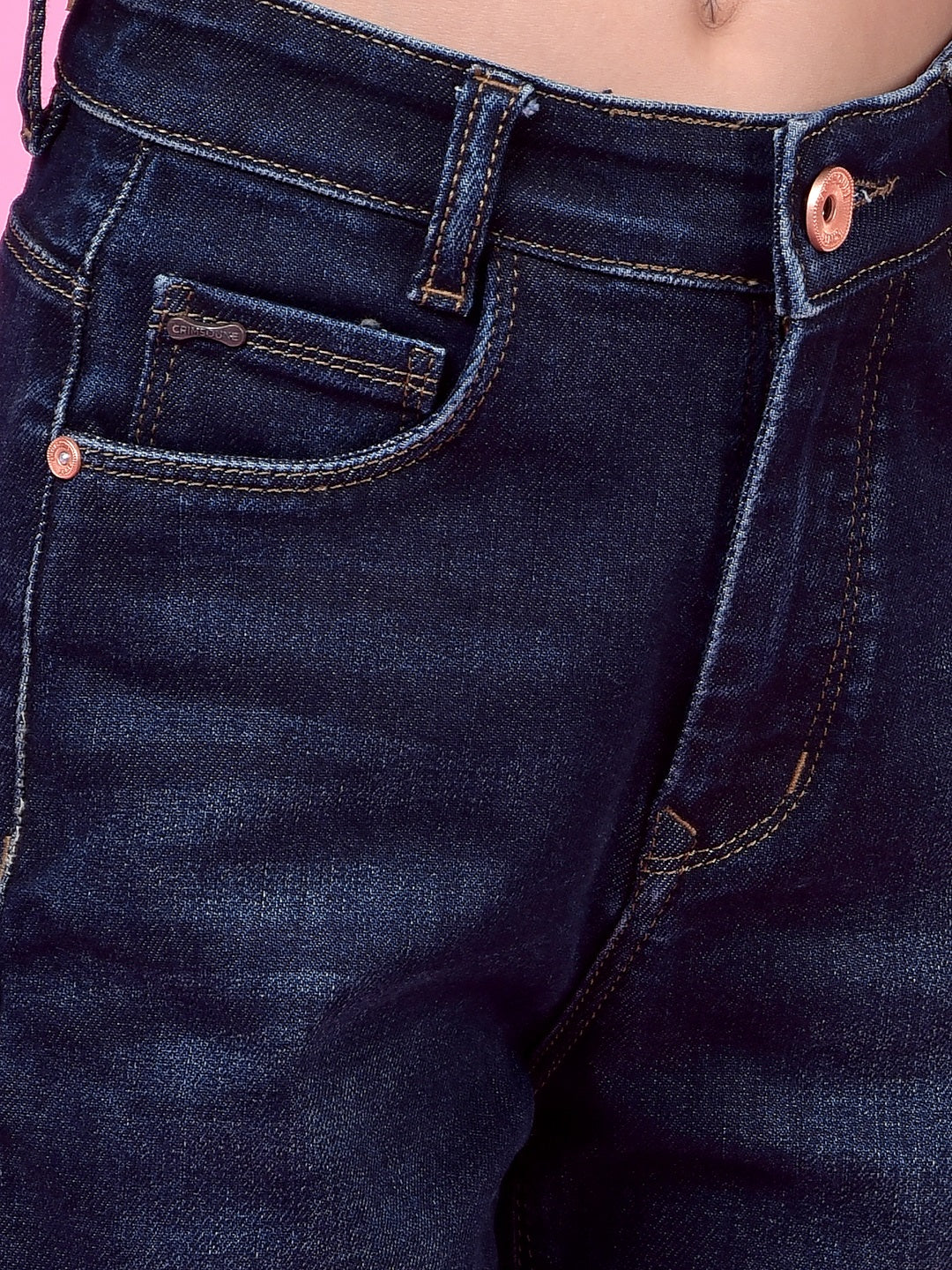 Navy Blue Fashionable Wide-Leg Denim Jeans-Girls Jeans-Crimsoune Club