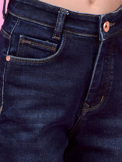 Navy Blue Fashionable Wide-Leg Denim Jeans-Girls Jeans-Crimsoune Club