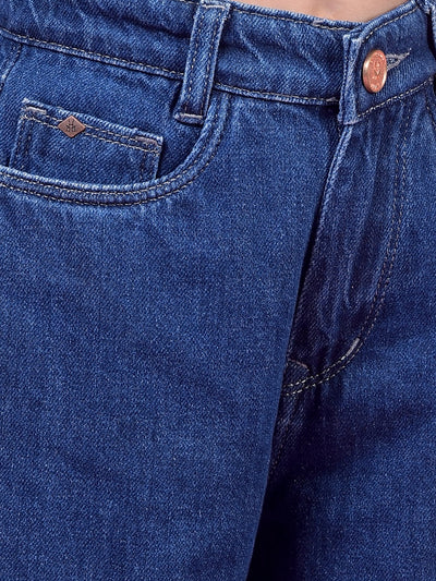 Breezy Blue Wide-Leg Cotton Jeans-Girls Jeans-Crimsoune Club