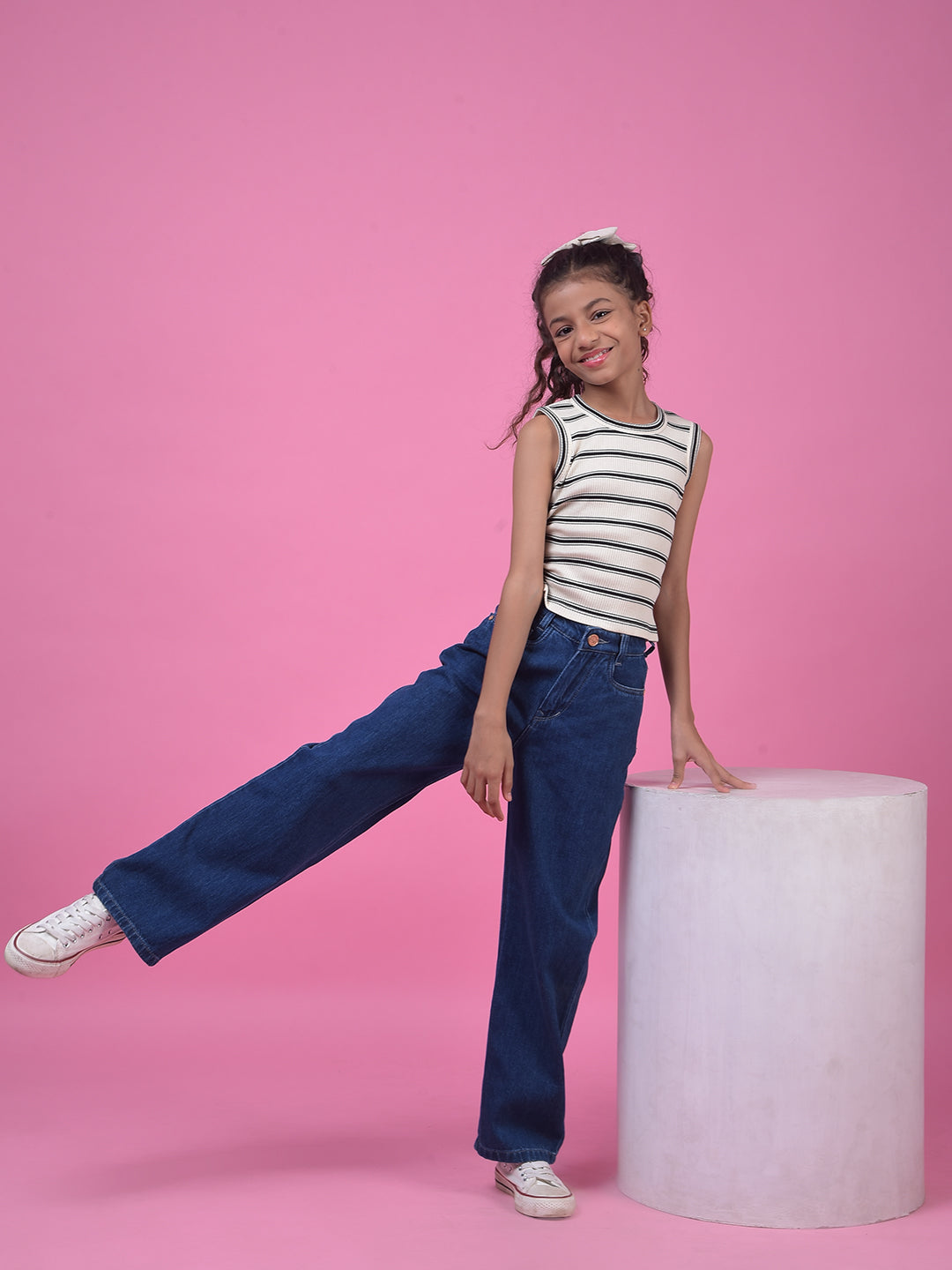 Breezy Blue Wide-Leg Cotton Jeans-Girls Jeans-Crimsoune Club