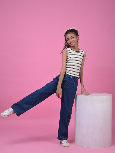 Breezy Blue Wide-Leg Cotton Jeans-Girls Jeans-Crimsoune Club