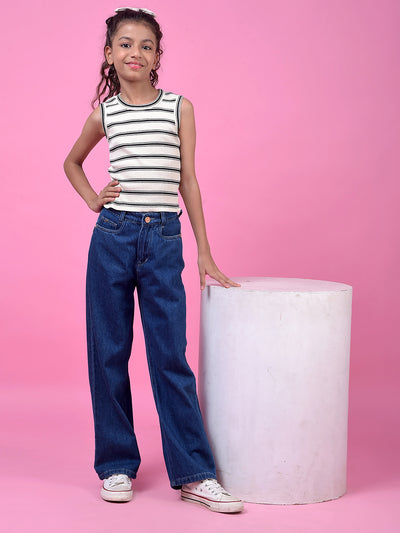 Breezy Blue Wide-Leg Cotton Jeans-Girls Jeans-Crimsoune Club
