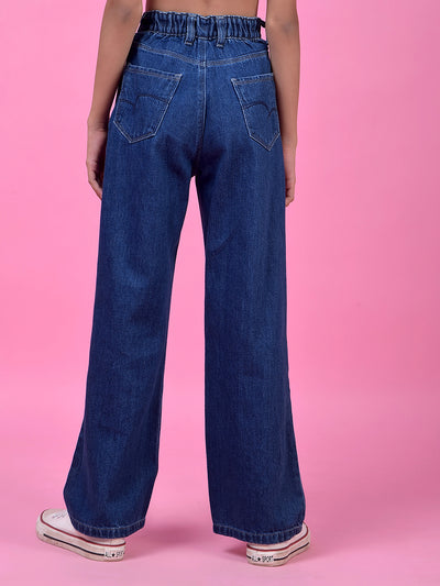 Breezy Blue Wide-Leg Cotton Jeans-Girls Jeans-Crimsoune Club