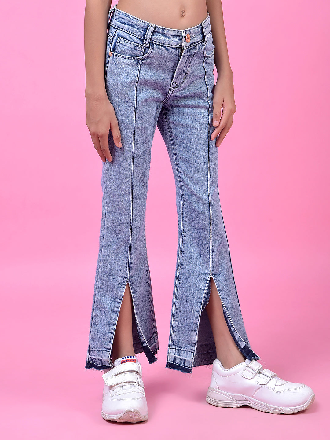 Stylish Blue Front-Slit Bootcut Jeans-Girls Jeans-Crimsoune Club