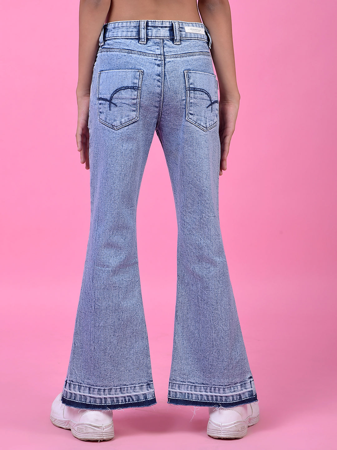 Stylish Blue Front-Slit Bootcut Jeans-Girls Jeans-Crimsoune Club