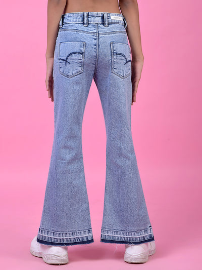 Stylish Blue Front-Slit Bootcut Jeans-Girls Jeans-Crimsoune Club