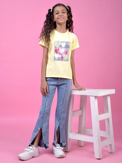 Stylish Blue Front-Slit Bootcut Jeans-Girls Jeans-Crimsoune Club
