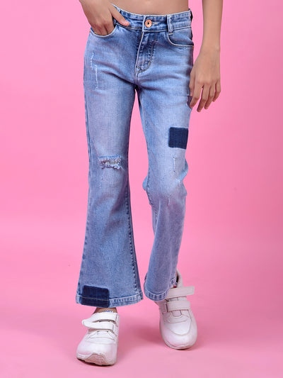 Blue Classic Bootcut Denim Jeans-Girls Jeans-Crimsoune Club