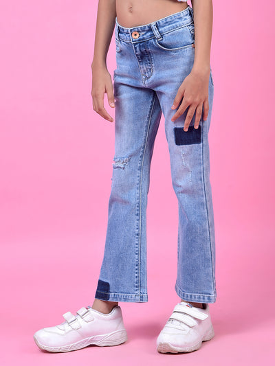Blue Classic Bootcut Denim Jeans-Girls Jeans-Crimsoune Club