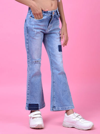 Blue Classic Bootcut Denim Jeans-Girls Jeans-Crimsoune Club