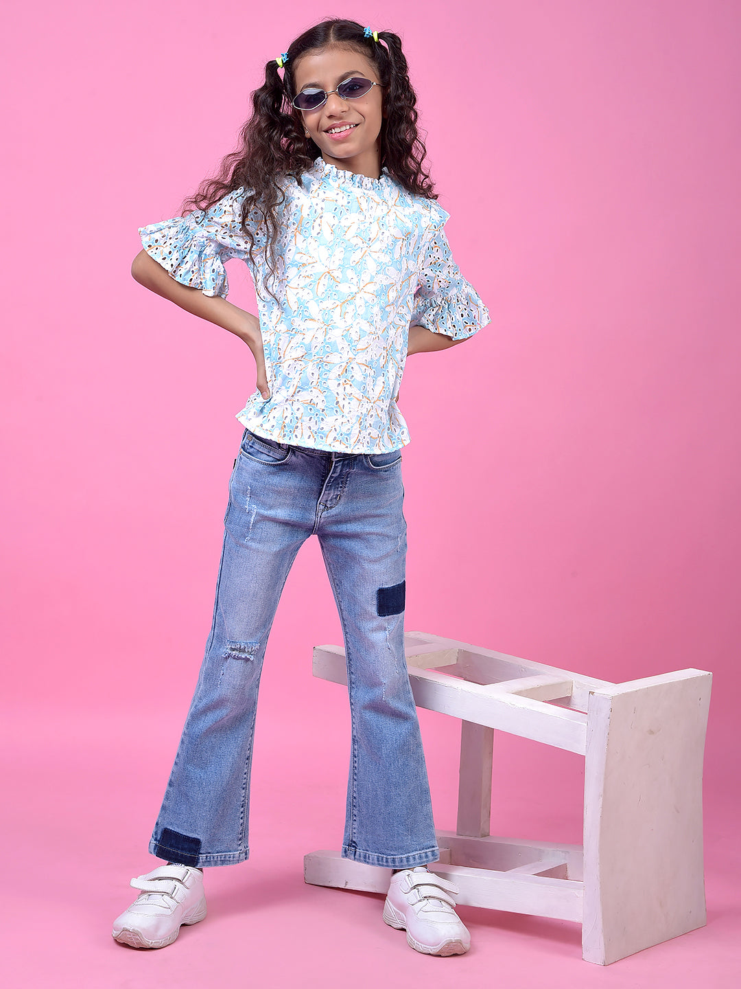 Blue Classic Bootcut Denim Jeans-Girls Jeans-Crimsoune Club
