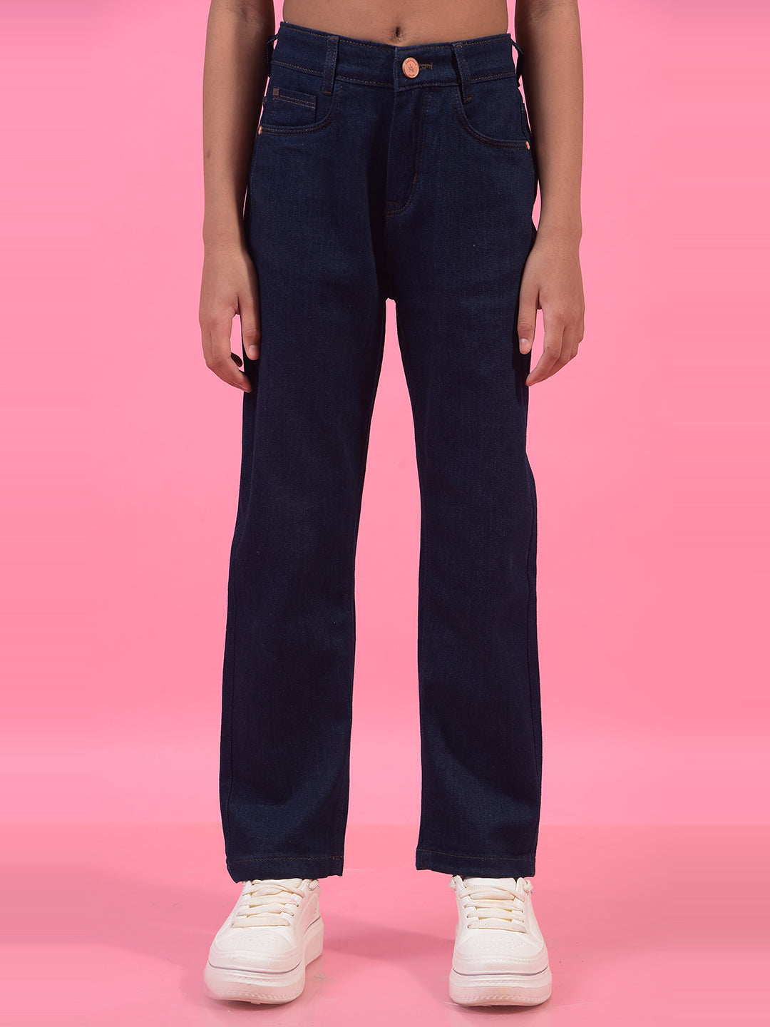 Girl's Navy Blue Straight Jeans-Girls Jeans-Crimsoune Club