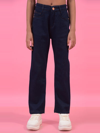Girl's Navy Blue Straight Jeans-Girls Jeans-Crimsoune Club