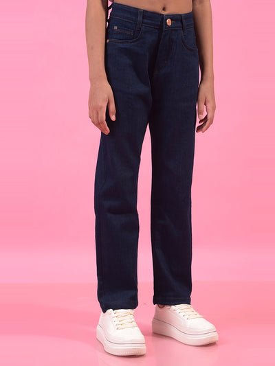 Girl's Navy Blue Straight Jeans-Girls Jeans-Crimsoune Club