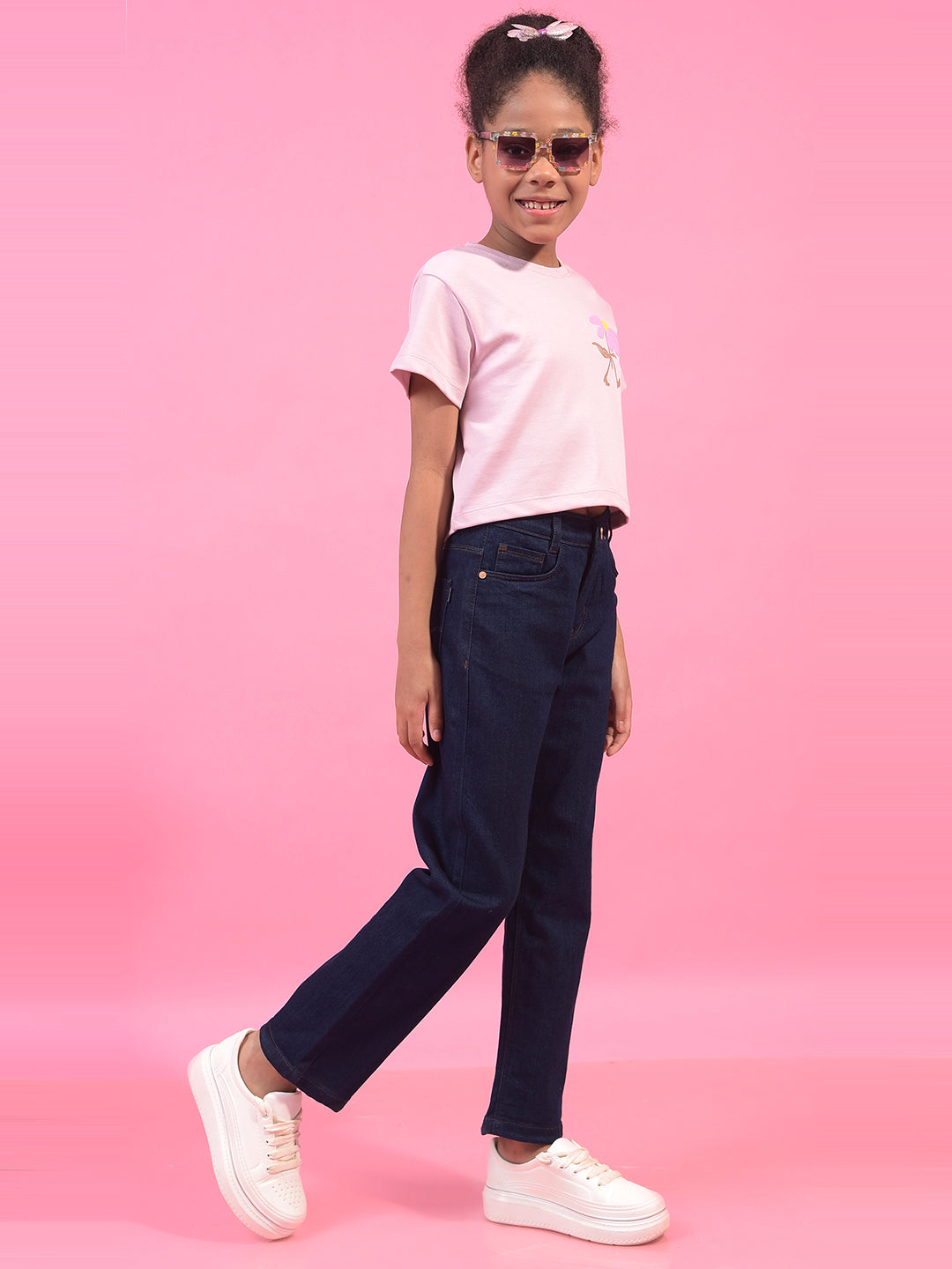 Girl's Navy Blue Straight Jeans-Girls Jeans-Crimsoune Club