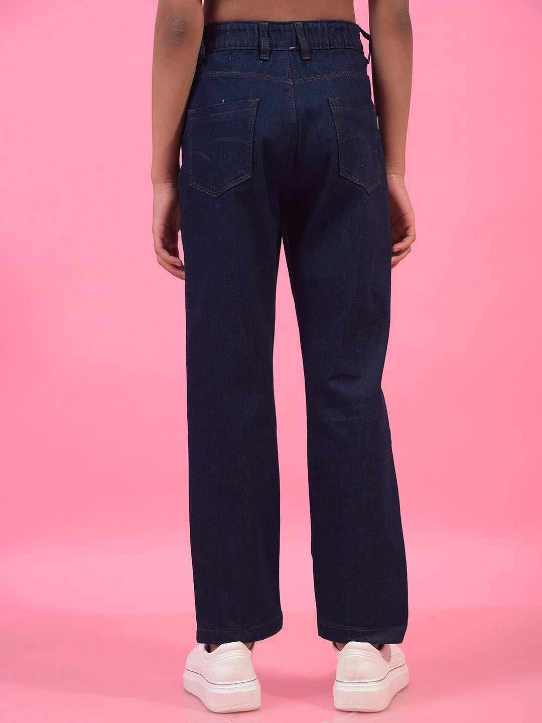 Girl's Navy Blue Straight Jeans-Girls Jeans-Crimsoune Club