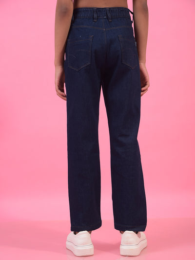Girl's Navy Blue Straight Jeans-Girls Jeans-Crimsoune Club