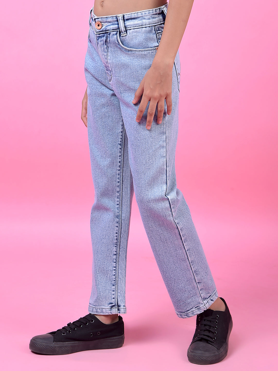 Blue Straight Leg Denim Jeans-Girls Jeans-Crimsoune Club