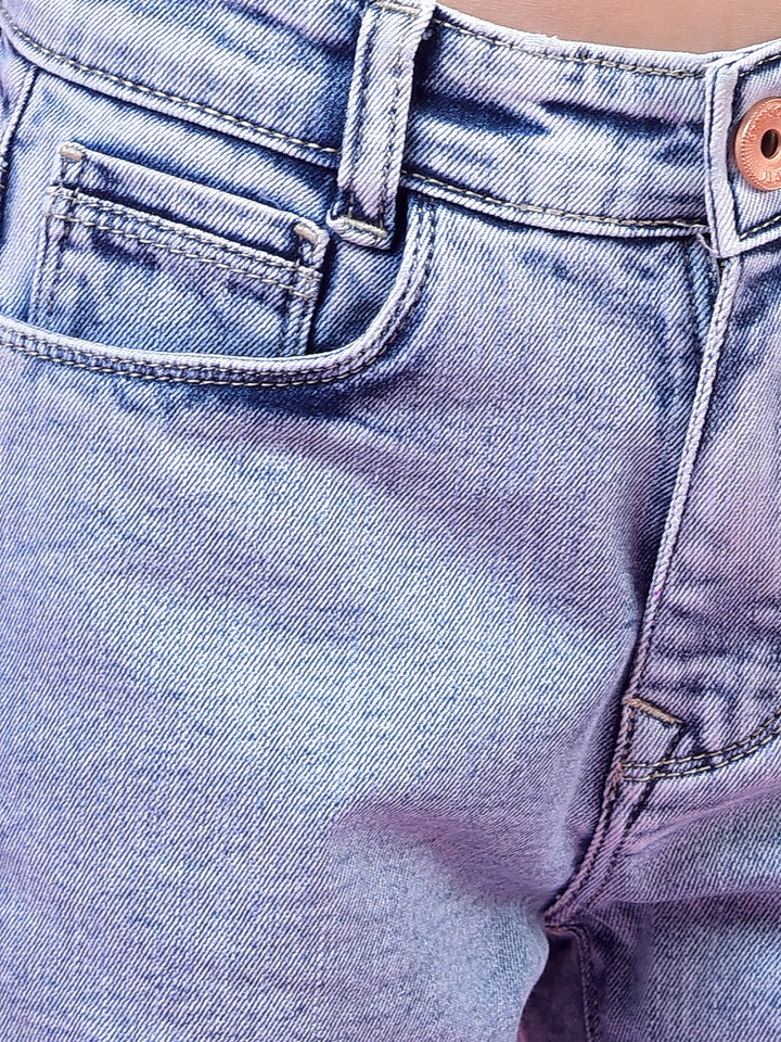 Blue Straight Leg Denim Jeans-Girls Jeans-Crimsoune Club