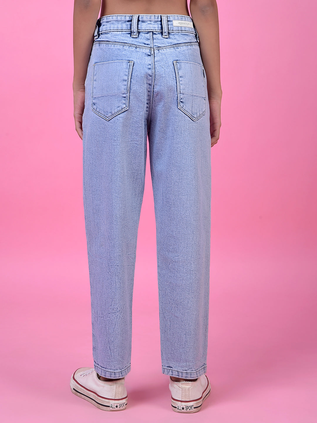 Blue Straight Leg Denim Jeans-Girls Jeans-Crimsoune Club