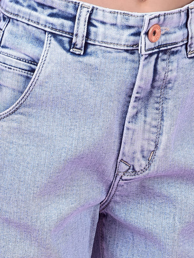 Blue Relaxed Mom Fit Denim Jeans-Girls Jeans-Crimsoune Club