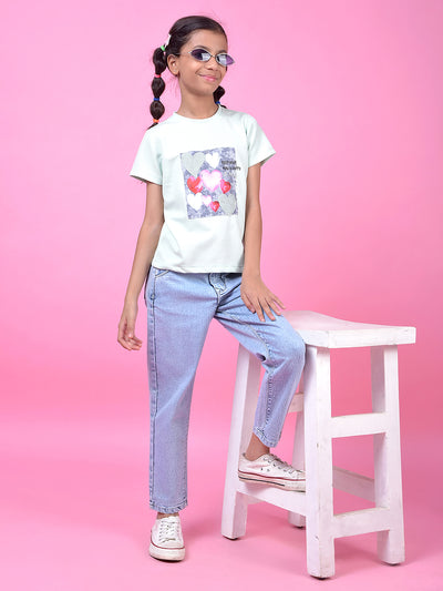 Blue Relaxed Mom Fit Denim Jeans-Girls Jeans-Crimsoune Club