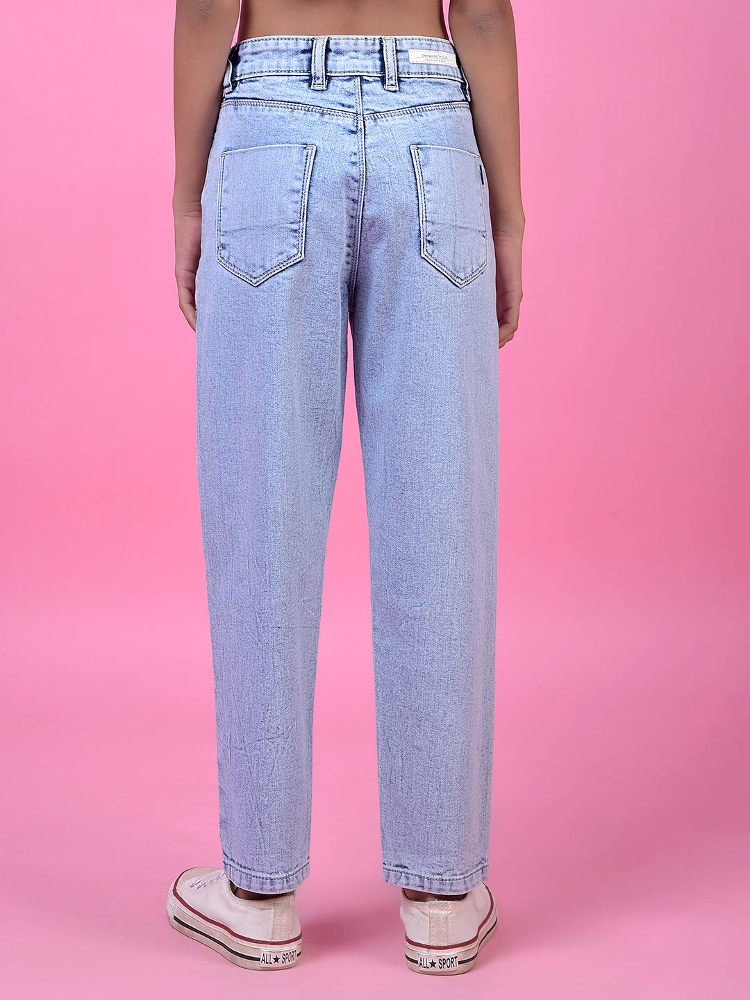 Blue Relaxed Mom Fit Denim Jeans-Girls Jeans-Crimsoune Club