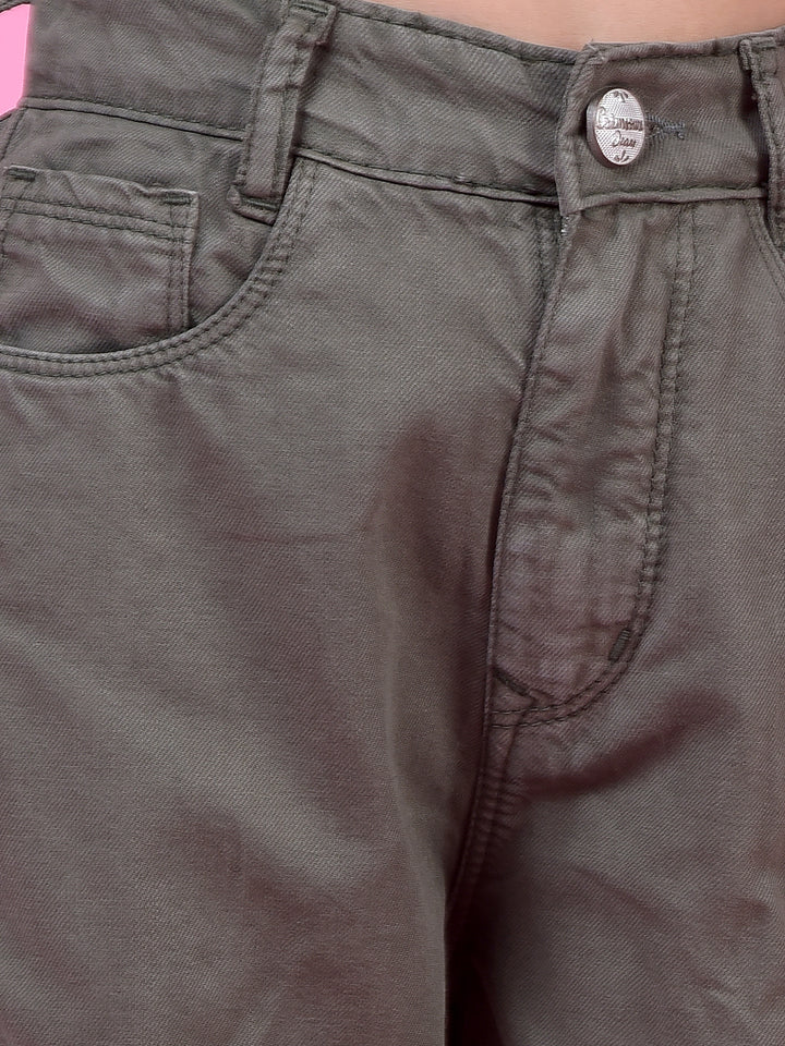 Outdoor Olive Cotton Baggy Cargo Jeans-Girls Jeans-Crimsoune Club