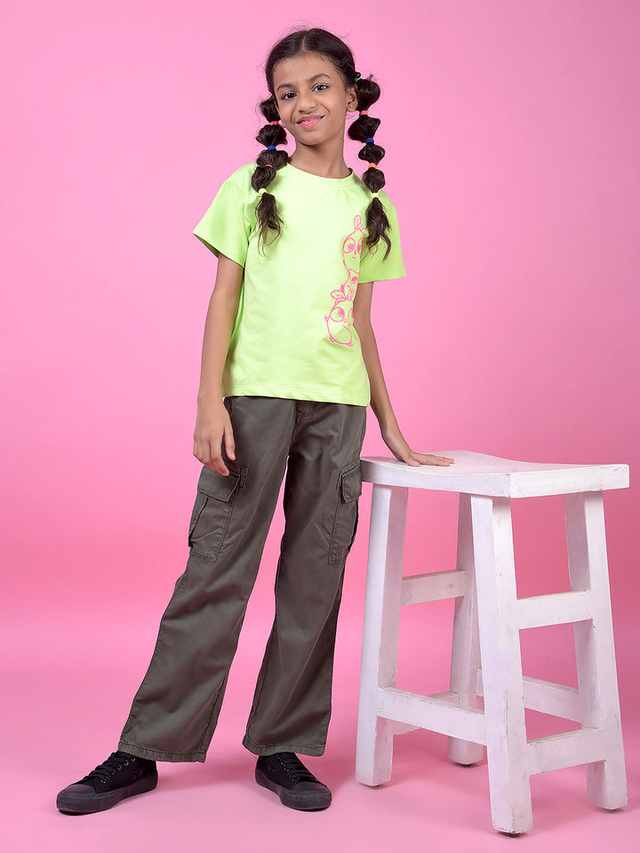 Outdoor Olive Cotton Baggy Cargo Jeans-Girls Jeans-Crimsoune Club