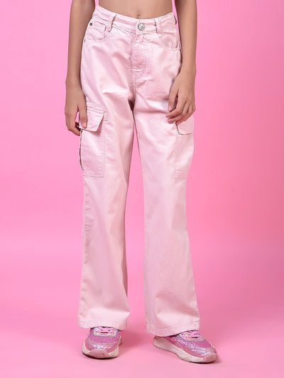 Vibrant Pink Cotton Baggy Cargo Jeans-Girls Jeans-Crimsoune Club