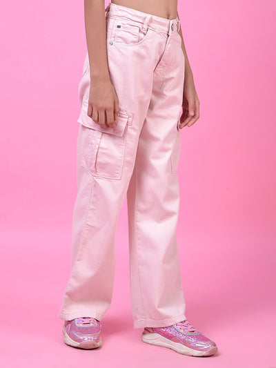 Vibrant Pink Cotton Baggy Cargo Jeans-Girls Jeans-Crimsoune Club