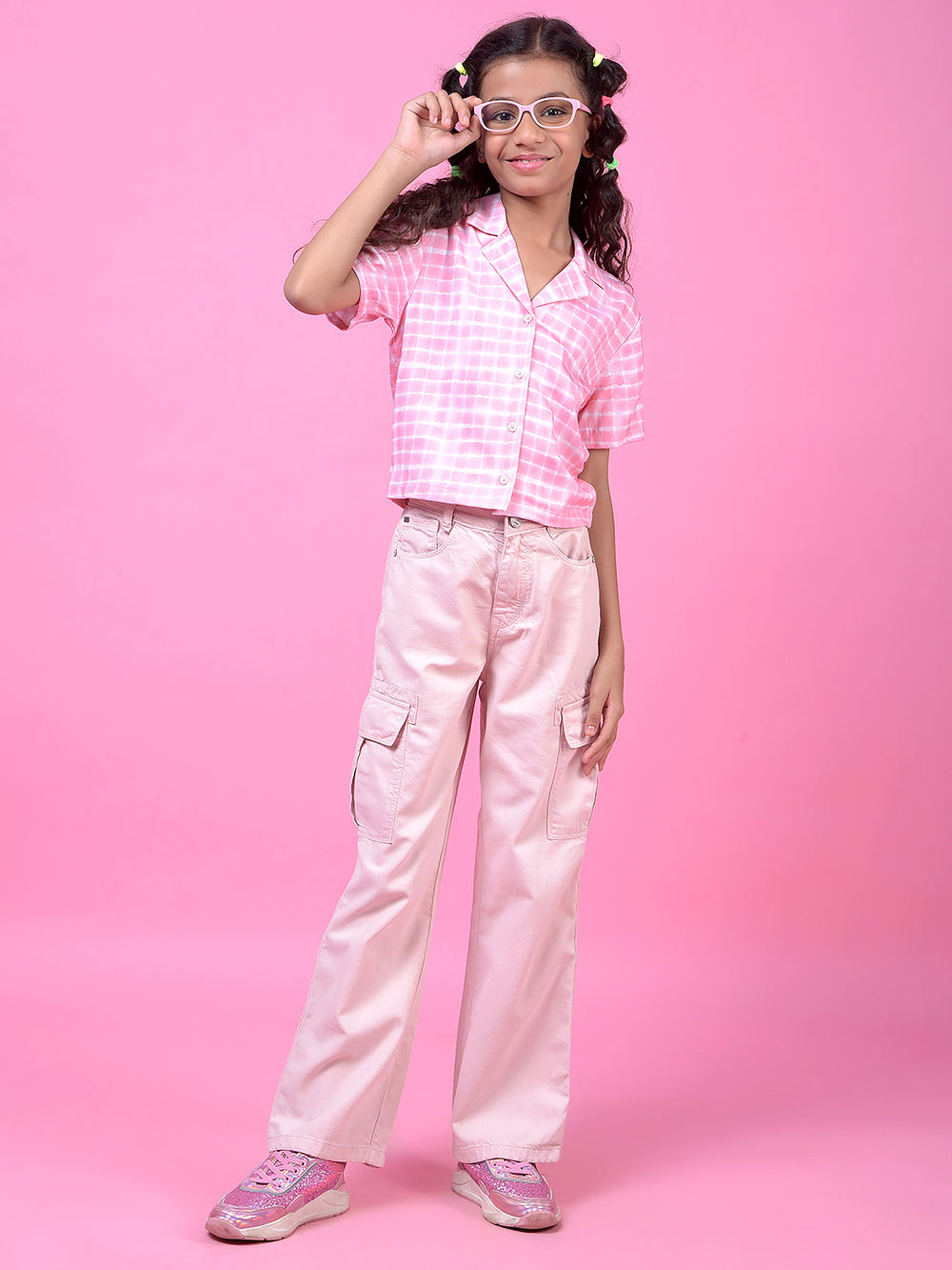 Vibrant Pink Cotton Baggy Cargo Jeans-Girls Jeans-Crimsoune Club