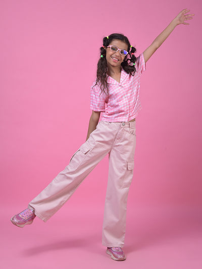 Vibrant Pink Cotton Baggy Cargo Jeans-Girls Jeans-Crimsoune Club