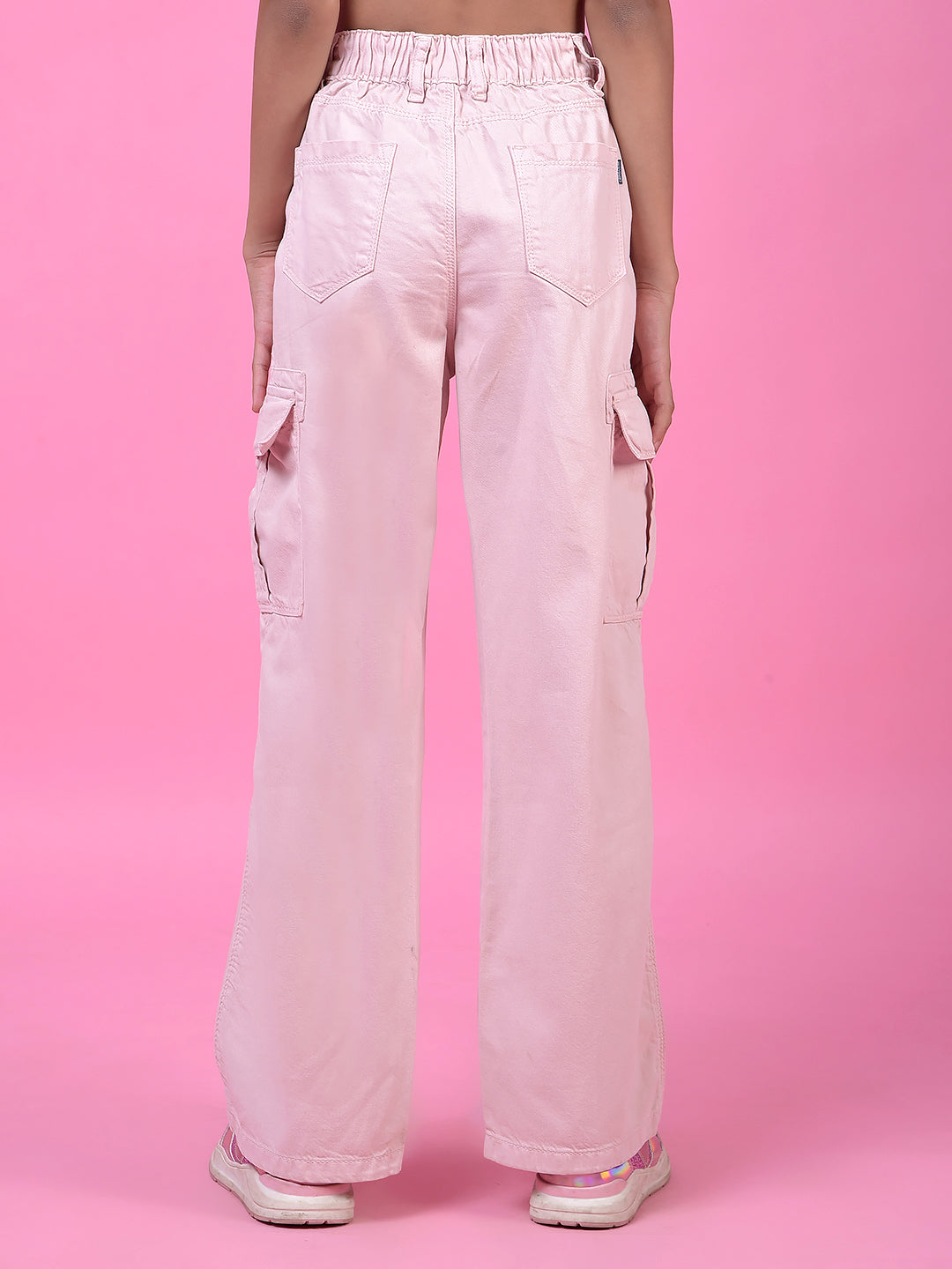 Vibrant Pink Cotton Baggy Cargo Jeans-Girls Jeans-Crimsoune Club